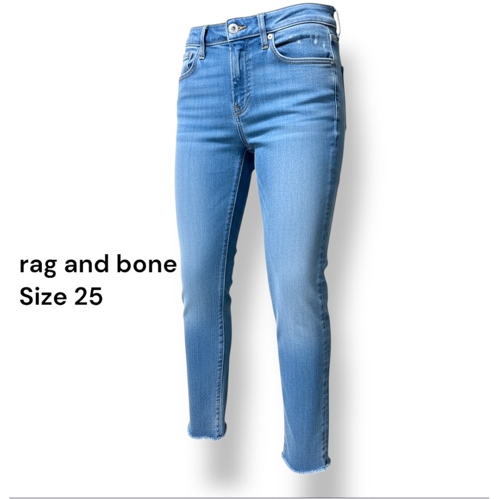 Rag Bone Mid Rise Ankle Skinny Jeans‎ Blue Frayed Raw Hem Size 25